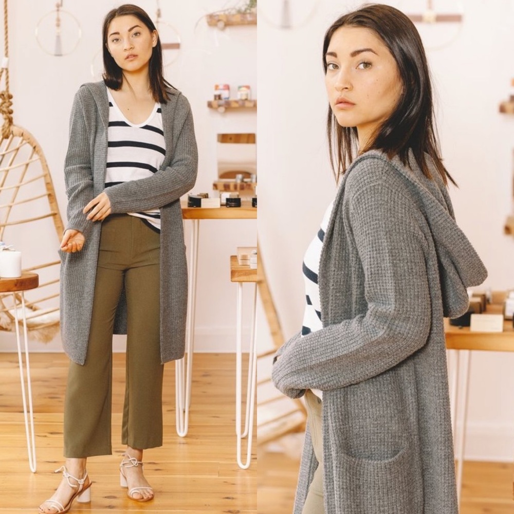 Jenni Kayne Waffle Hooded Sweater Coat in Dark Grey Size  Small